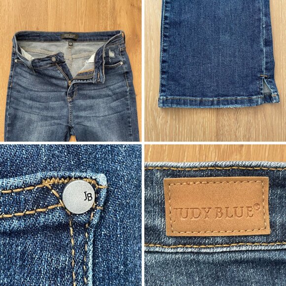 Judy Blue Jeans Women 11/30 Slim Bootcut High Rise Dark Wash Split Hem JB88290-S - Picture 14 of 15